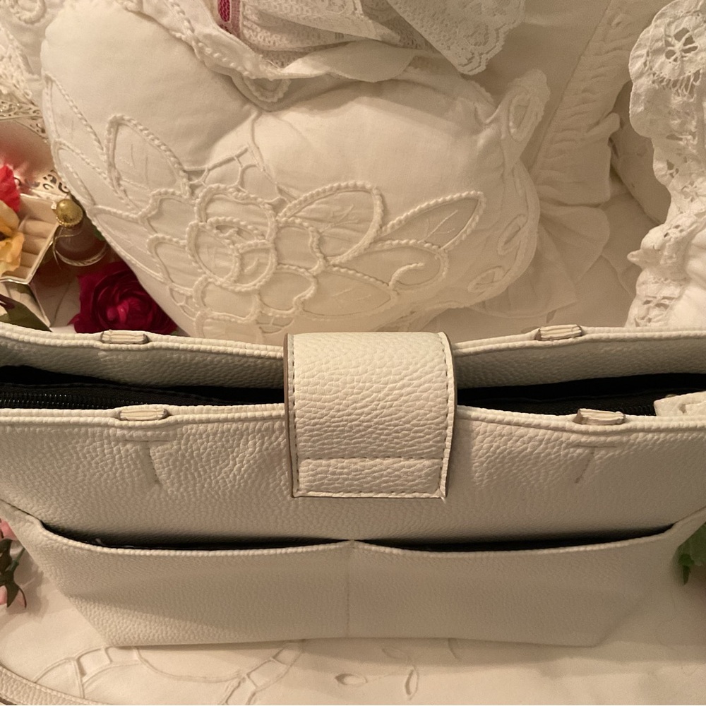 TAHARI “MARLOWE” TOTE BAG FAUX LEATHER, PEARL WHITE - Picture 7 of 16